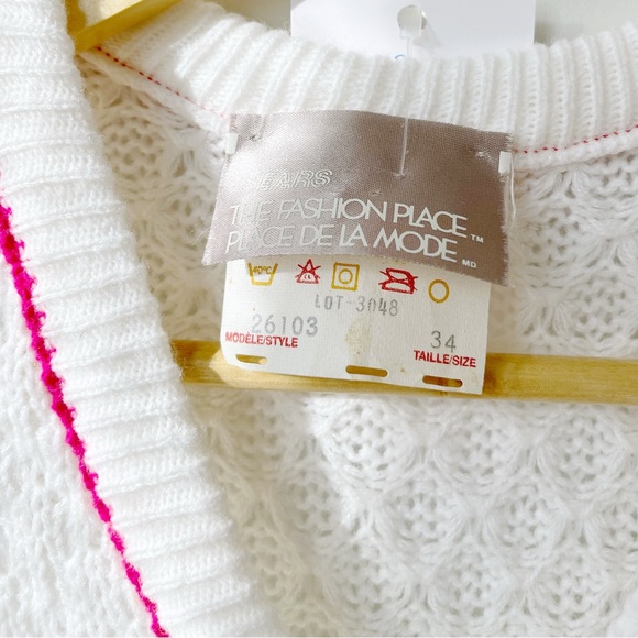 Vintage 90s Sears The Fashion Place Pink Striped Cableknit Vest - Picture 5 of 8